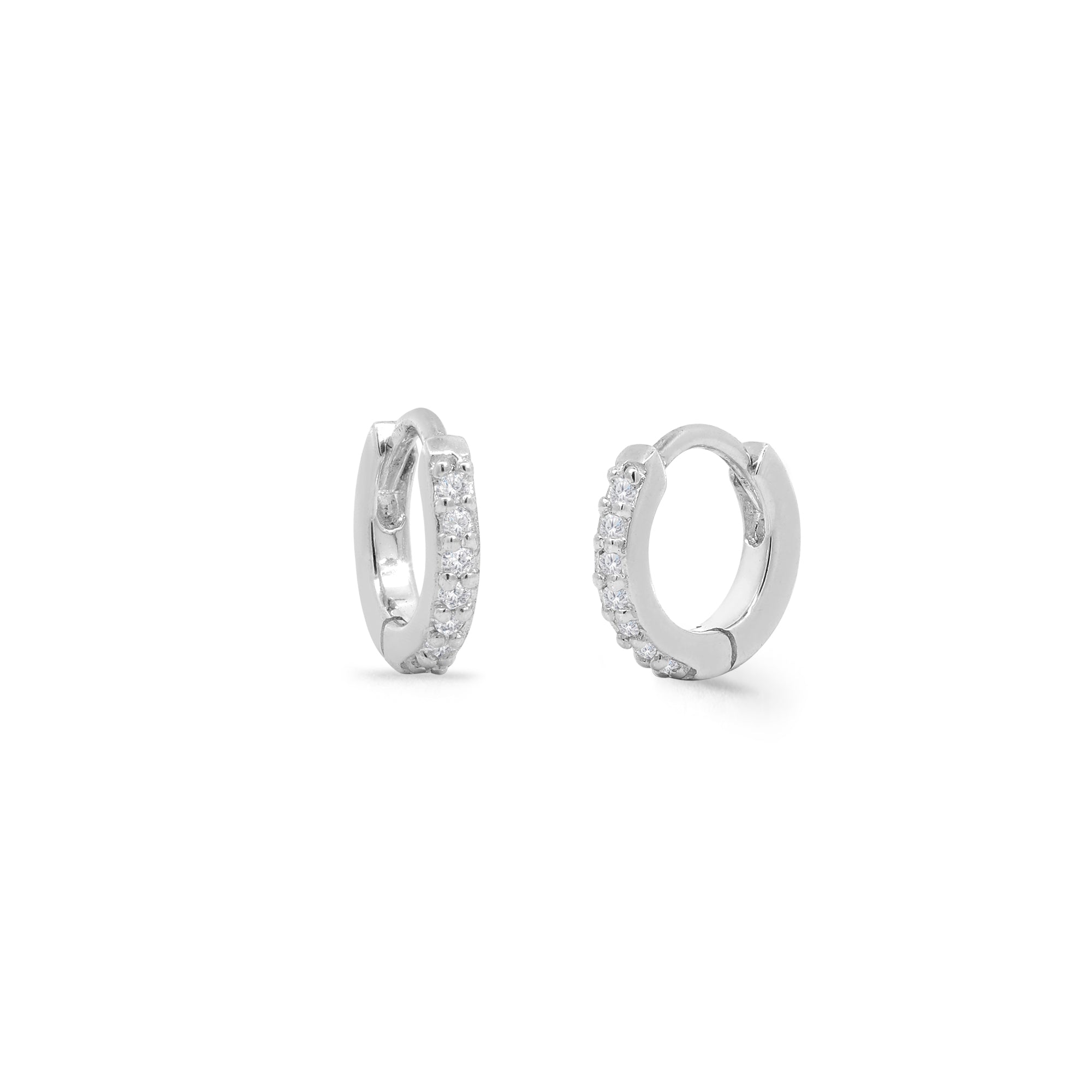 Boma Jewelry Earrings Sterling Silver Mini Huggie Hoops with White Topaz