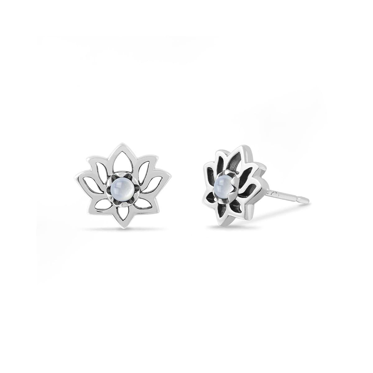 Boma Jewelry Earrings Sterling Silver with Mother of pearl Lotus Studs with Stone