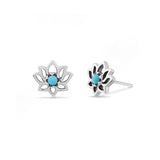 Boma Jewelry Earrings Sterling Silver with Turquoise Lotus Studs with Stone