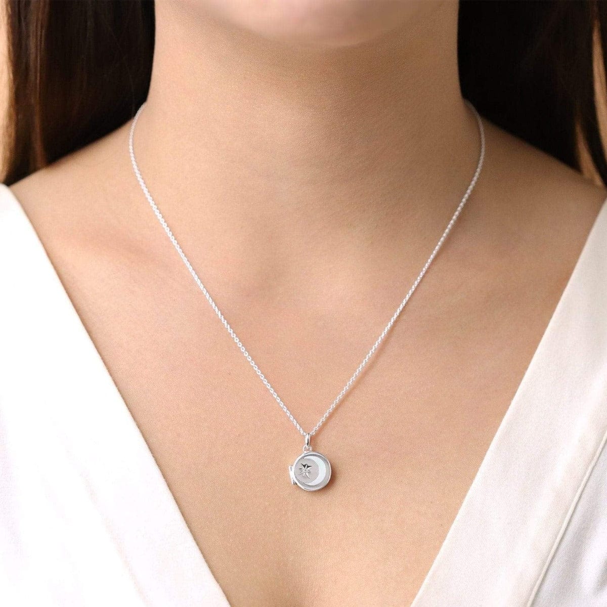 Boma Jewelry Necklaces Circle Crescent Moon Birthstone Locket