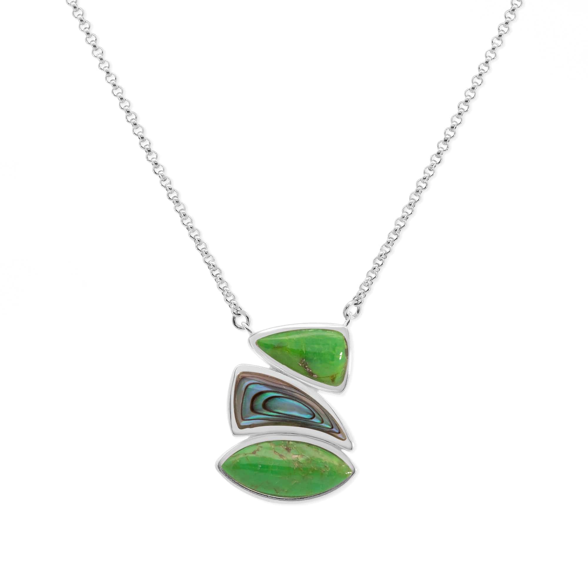Boma Jewelry Necklaces Green Turquoise/Abalone Three Stone Necklace
