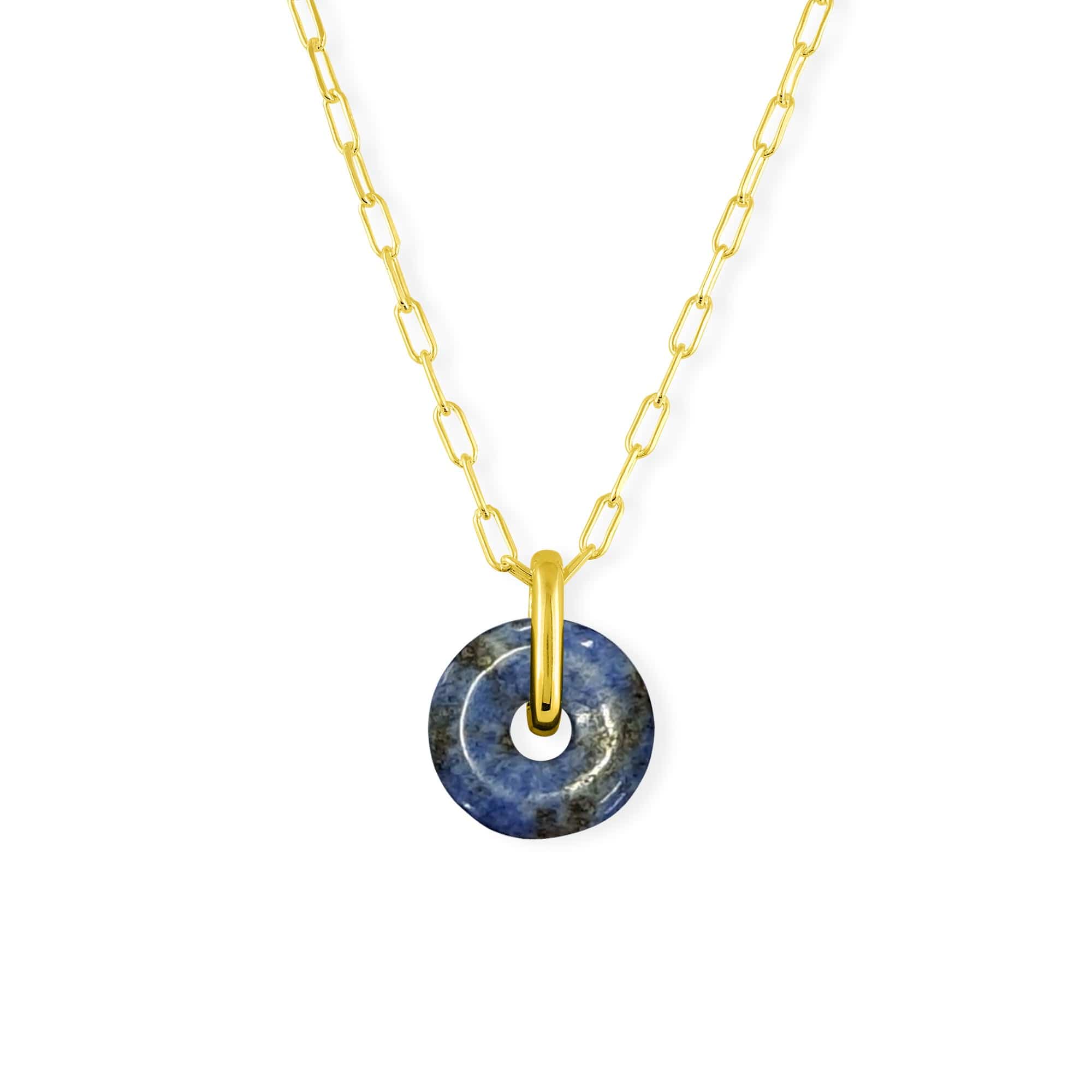 Boma Jewelry Necklaces Lapis Lazuli / 14K Gold Plated Treasured Bi-Disc Pendant Necklace