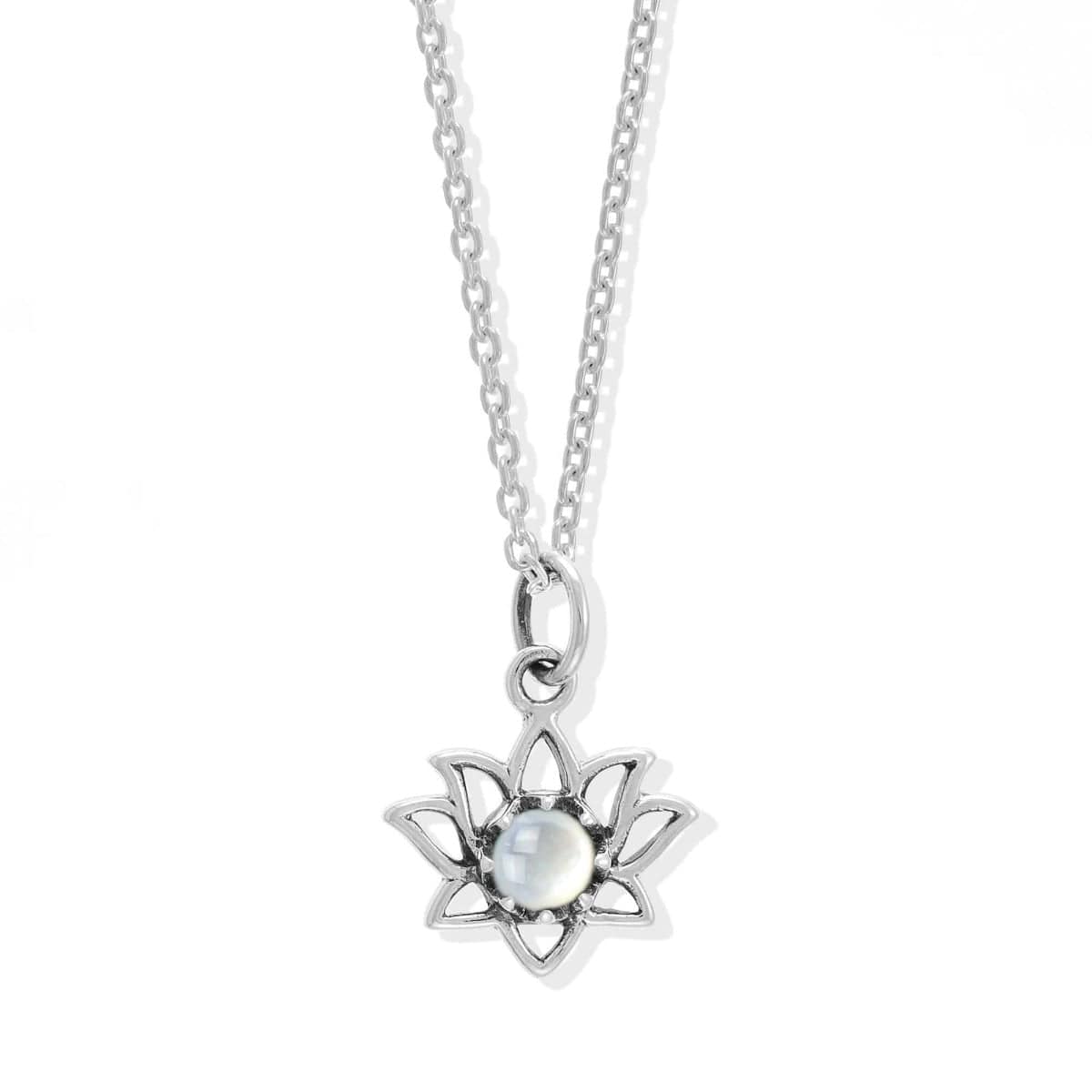 Boma Jewelry Necklaces Sterling Silver with Mother of pearl Lotus Necklace with Stone Pendant