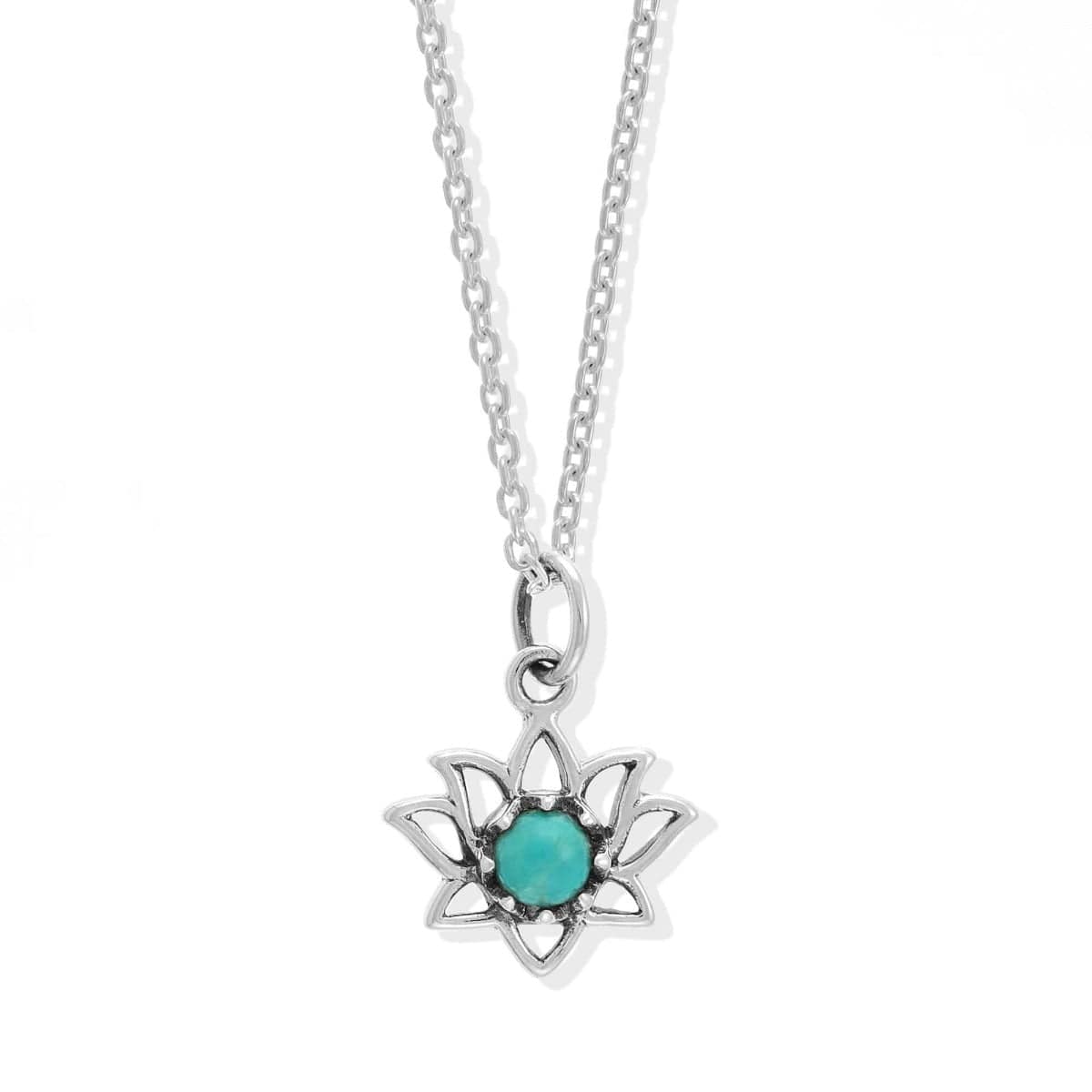 Boma Jewelry Necklaces Sterling Silver with Turquoise Lotus Necklace with Stone Pendant