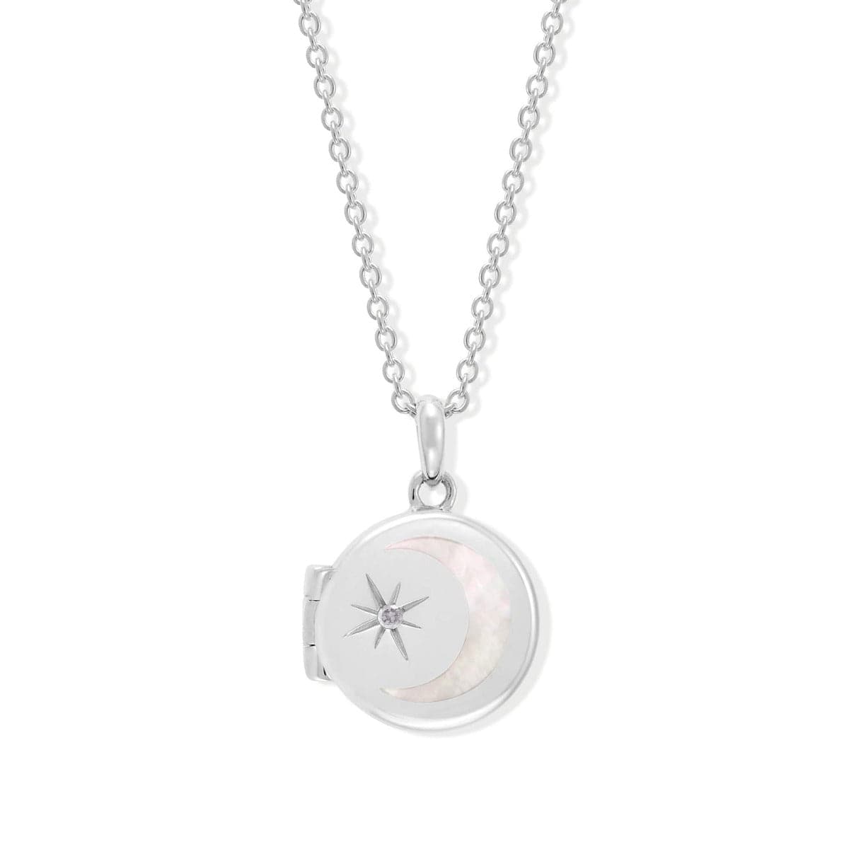 Boma Jewelry Necklaces White Topaz Circle Crescent Moon Birthstone Locket