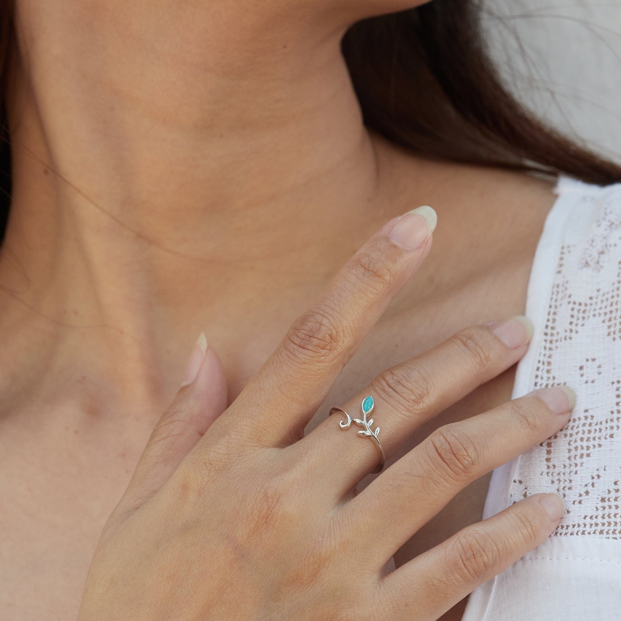 Boma Jewelry Rings Leaf Branch Ring with Turquoise