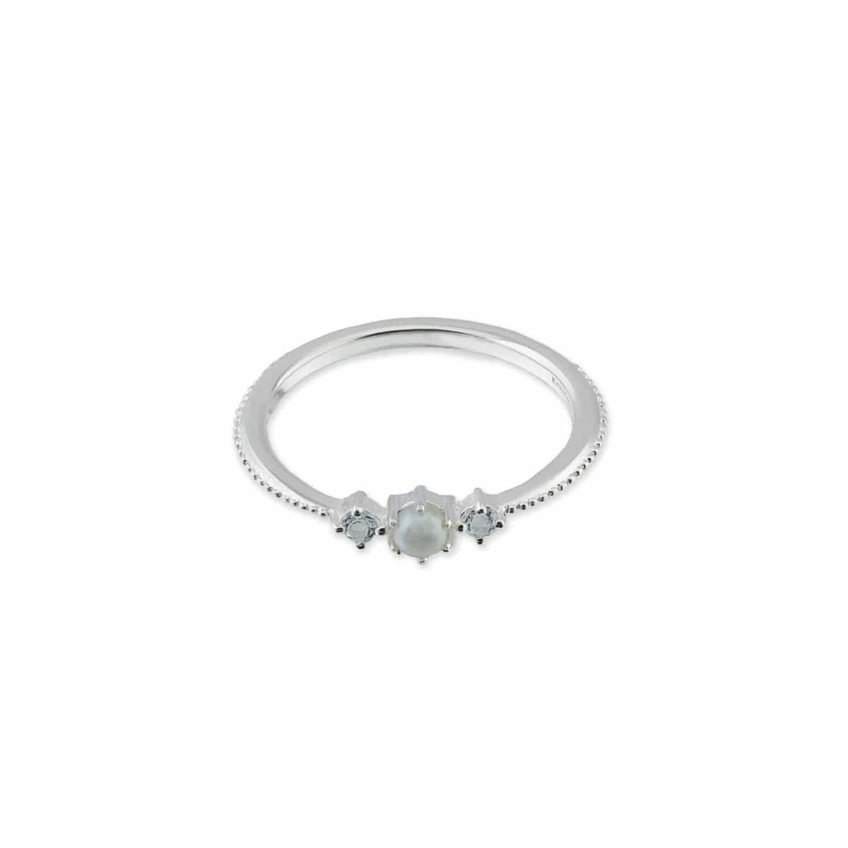 Boma Jewelry Rings Pearl / 7 Gemma Sterling Silver Ring with Stone